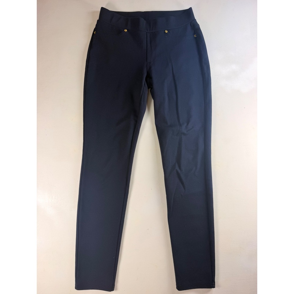 Michael Kors Leggings Women Medium Navy Blue Gold Hardware Pull On Slim Stretch